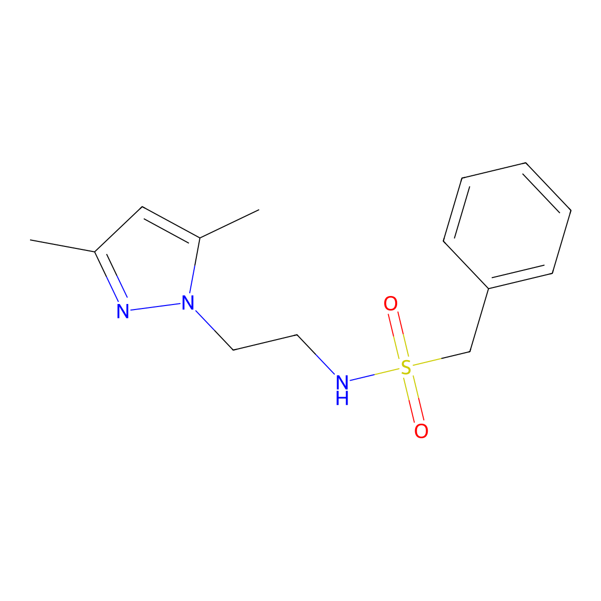 N-(2-(3,5-dimethyl-1H-pyrazol-1-yl)ethyl)-1-phenylmethanesulfonamide molecular structure, CAS 1226435-71-7
