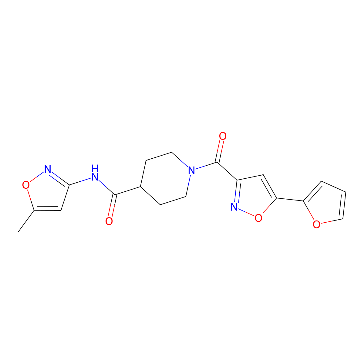 1-(5-(furan-2-yl)isoxazole-3-carbonyl)-N-(5-methylisoxazol-3-yl)piperidine-4-carboxamide molecular structure, CAS 1226435-74-0