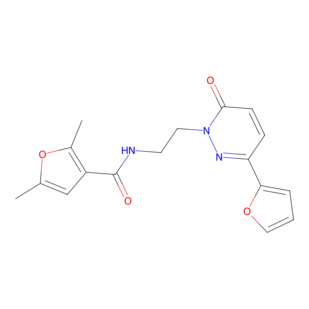 N-(2-(3-(furan-2-yl)-6-oxopyridazin-1(6H)-yl)ethyl)-2,5-dimethylfuran-3-carboxamide molecular structure, CAS 1226435-77-3