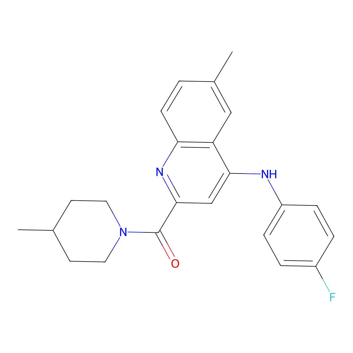 N-(4-fluorophenyl)-6-methyl-2-(4-methylpiperidine-1-carbonyl)quinolin-4-amine molecular structure, CAS 1226435-79-5
