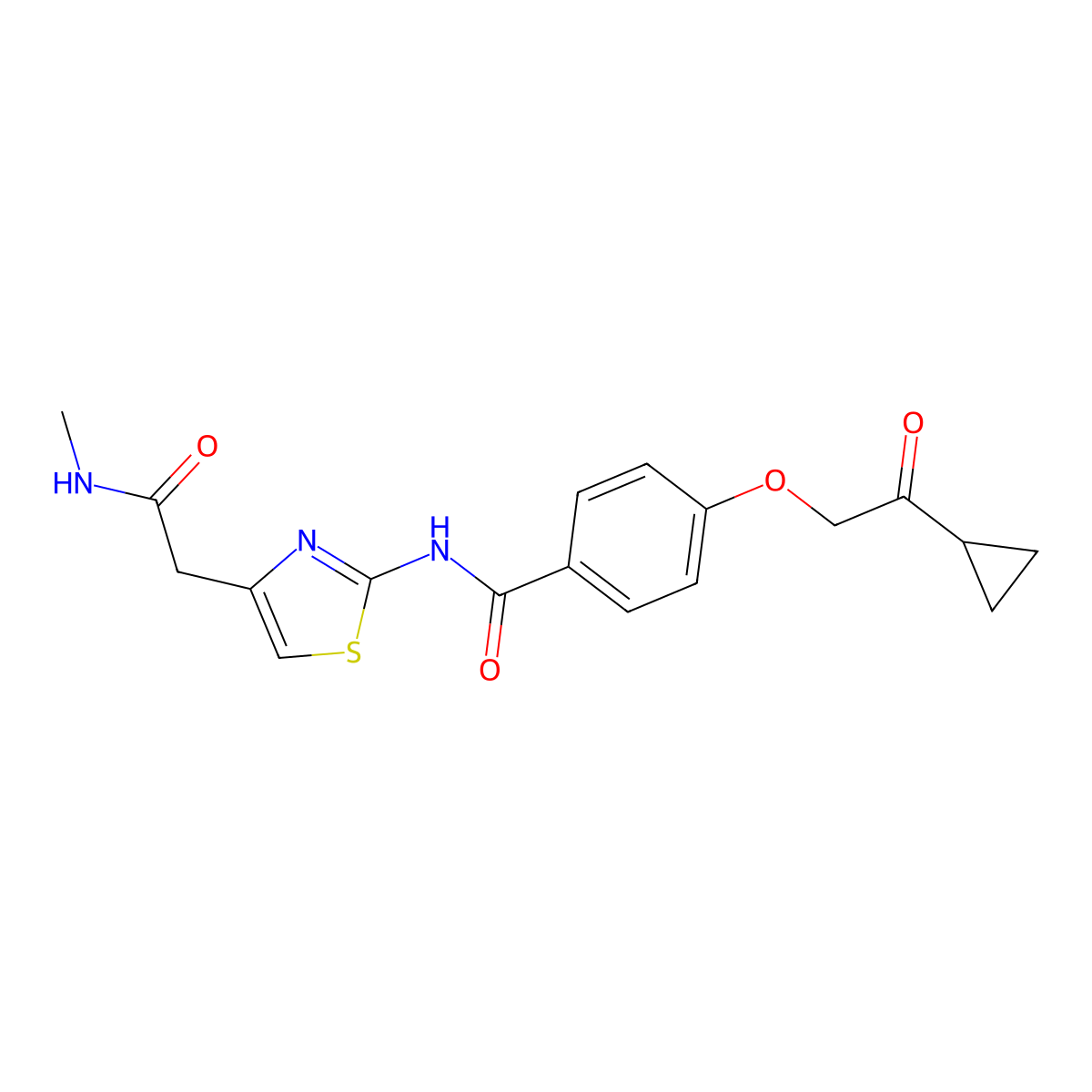 4-(2-cyclopropyl-2-oxoethoxy)-N-(4-(2-(methylamino)-2-oxoethyl)thiazol-2-yl)benzamide molecular structure, CAS 1226435-84-2
