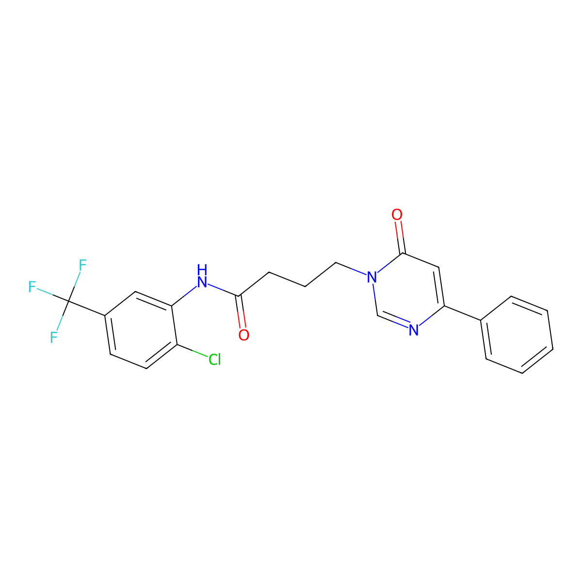 N-(2-chloro-5-(trifluoromethyl)phenyl)-4-(6-oxo-4-phenylpyrimidin-1(6H)-yl)butanamide molecular structure, CAS 1226435-93-3