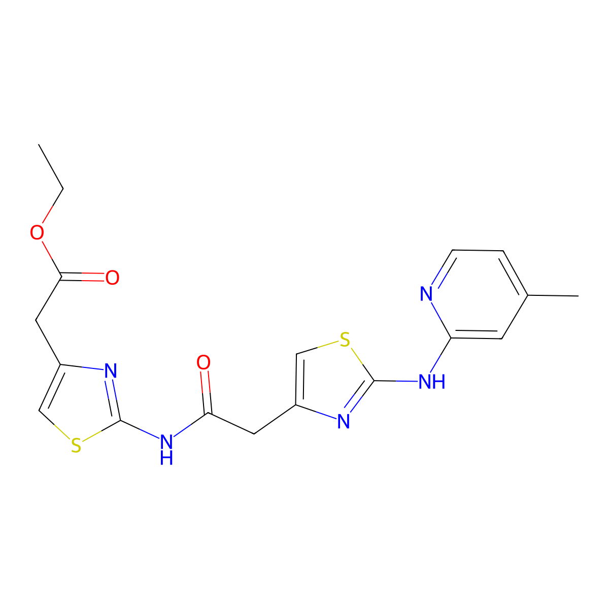 Ethyl 2-(2-(2-(2-((4-methylpyridin-2-yl)amino)thiazol-4-yl)acetamido)thiazol-4-yl)acetate molecular structure, CAS 1226435-94-4