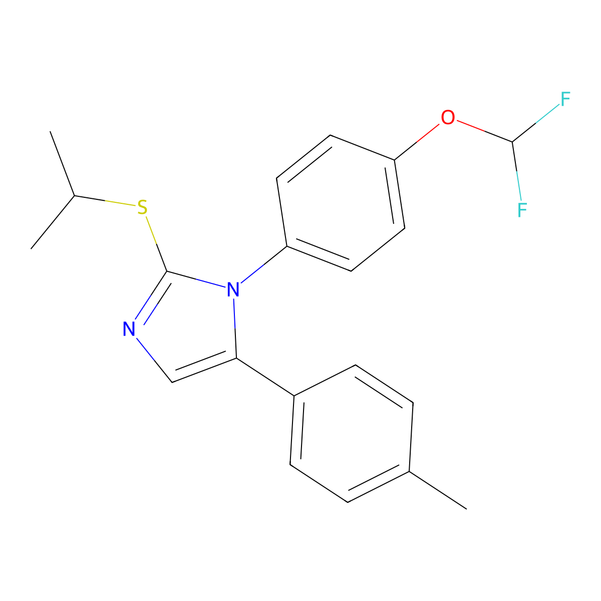 1-(4-(difluoromethoxy)phenyl)-2-(isopropylthio)-5-(p-tolyl)-1H-imidazole molecular structure, CAS 1226435-97-7