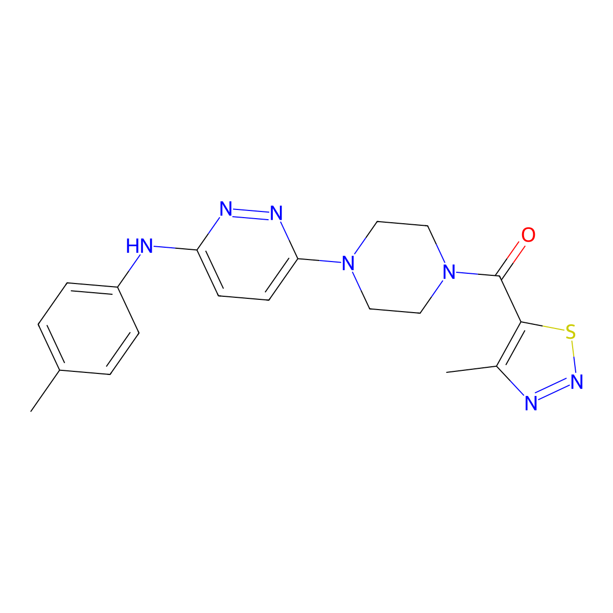 (4-Methyl-1,2,3-thiadiazol-5-yl)(4-(6-(p-tolylamino)pyridazin-3-yl)piperazin-1-yl)methanone molecular structure, CAS 1226436-00-5