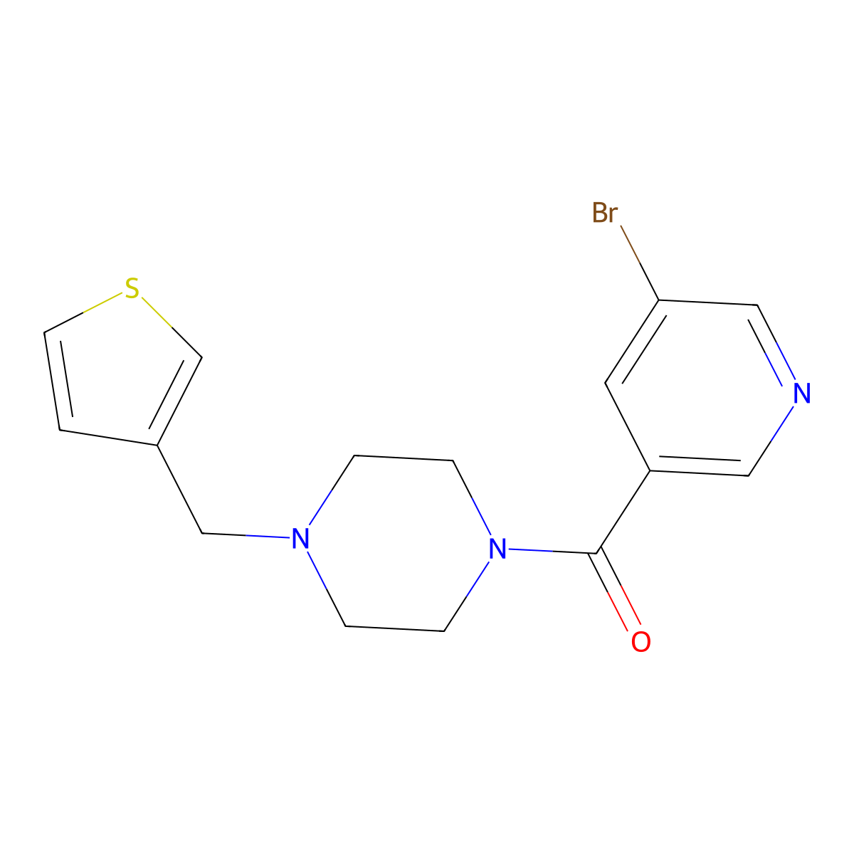 (5-Bromopyridin-3-yl)(4-(thiophen-3-ylmethyl)piperazin-1-yl)methanone molecular structure, CAS 1226436-06-1