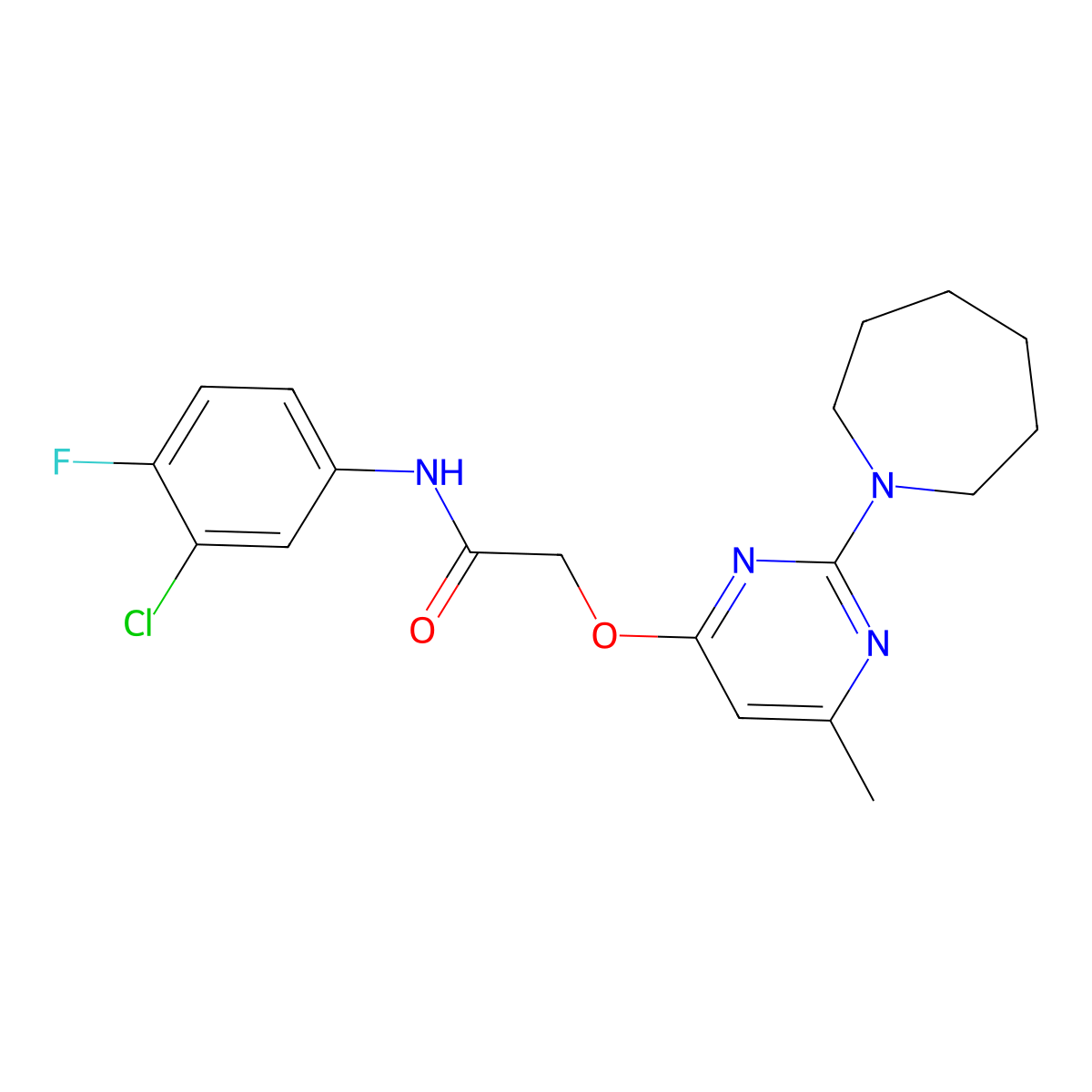 2-{[2-(azepan-1-yl)-6-methylpyrimidin-4-yl]oxy}-N-(3-chloro-4-fluorophenyl)acetamide molecular structure, CAS 1226436-08-3