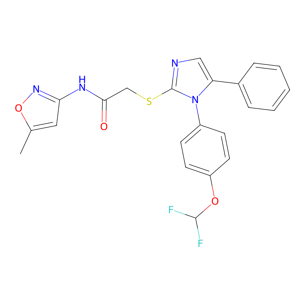2-((1-(4-(difluoromethoxy)phenyl)-5-phenyl-1H-imidazol-2-yl)thio)-N-(5-methylisoxazol-3-yl)acetamide molecular structure, CAS 1226436-09-4
