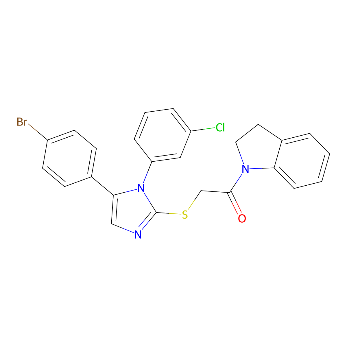 2-((5-(4-bromophenyl)-1-(3-chlorophenyl)-1H-imidazol-2-yl)thio)-1-(indolin-1-yl)ethanone molecular structure, CAS 1226436-12-9