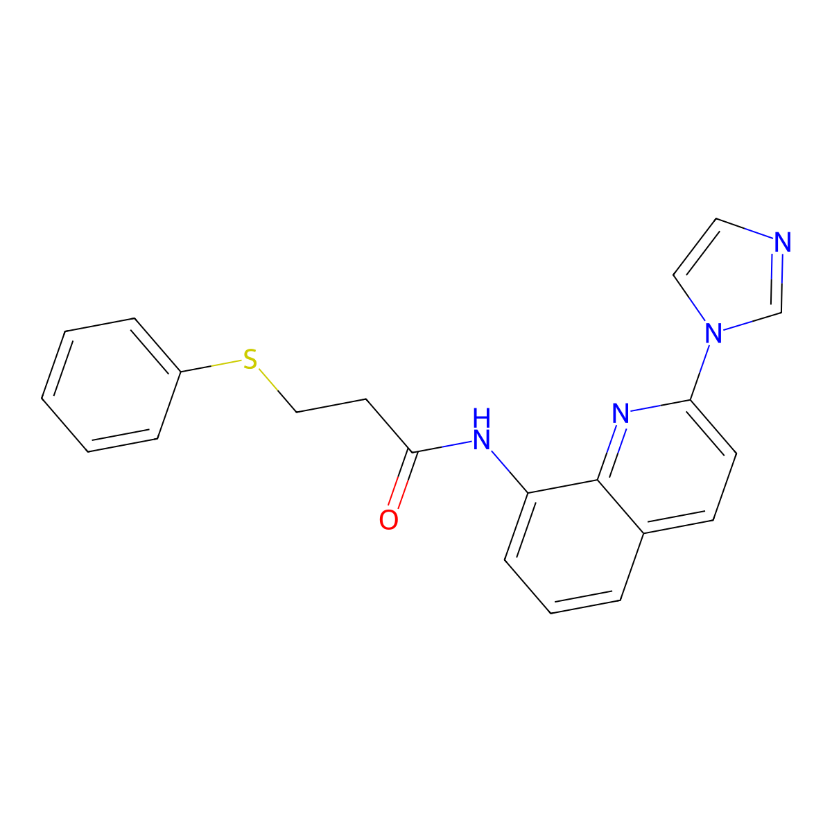 N-(2-(1H-imidazol-1-yl)quinolin-8-yl)-3-(phenylthio)propanamide molecular structure, CAS 1226436-16-3