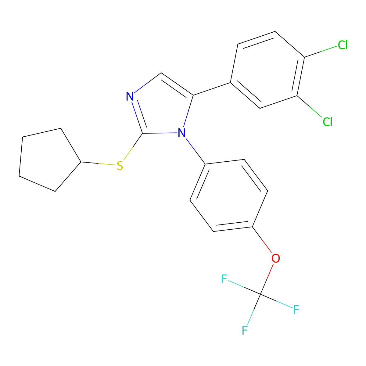 2-(cyclopentylthio)-5-(3,4-dichlorophenyl)-1-(4-(trifluoromethoxy)phenyl)-1H-imidazole molecular structure, CAS 1226436-20-9