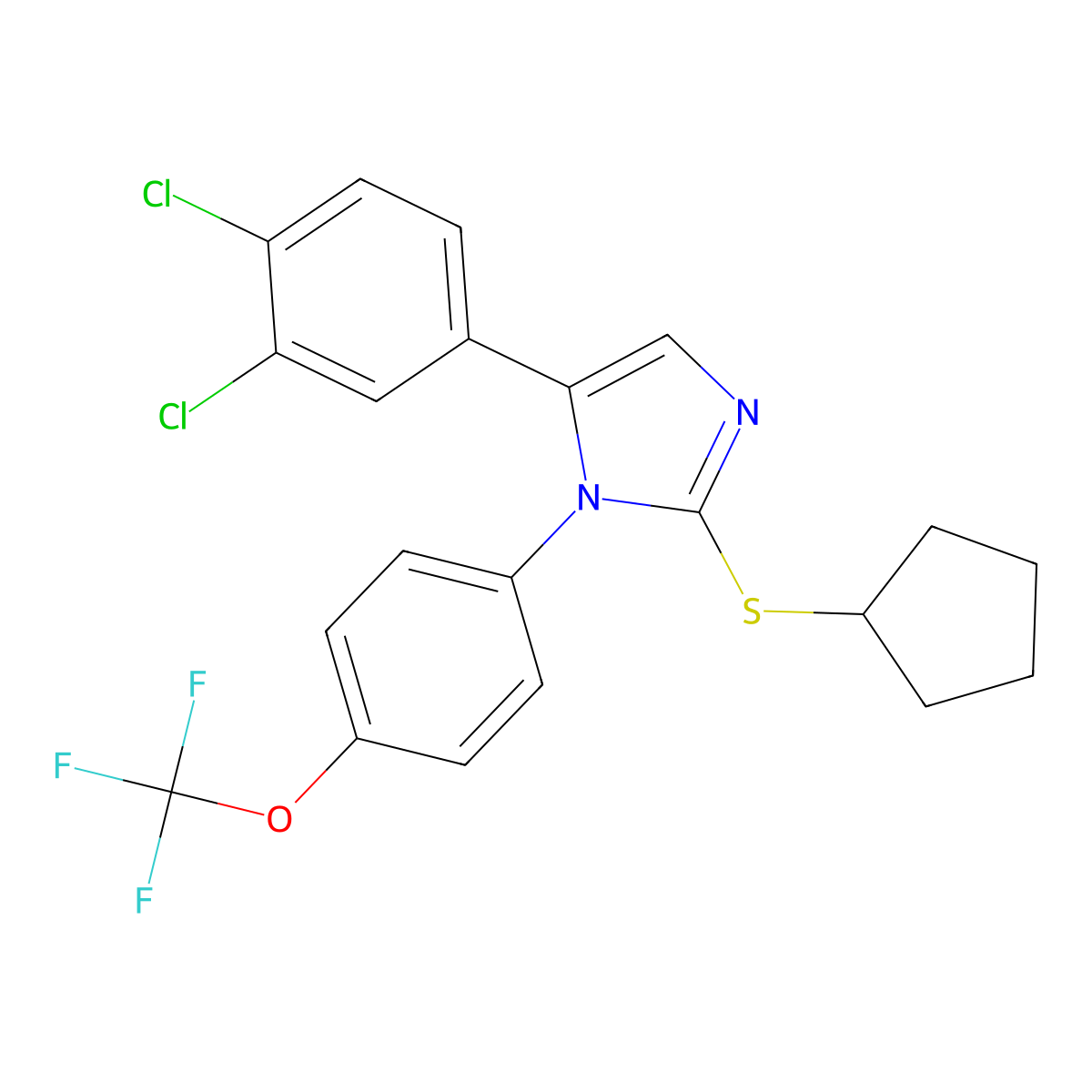 2-(cyclopentylthio)-5-(3,4-dichlorophenyl)-1-(4-(trifluoromethoxy)phenyl)-1H-imidazole molecular structure, CAS 1226436-20-9
