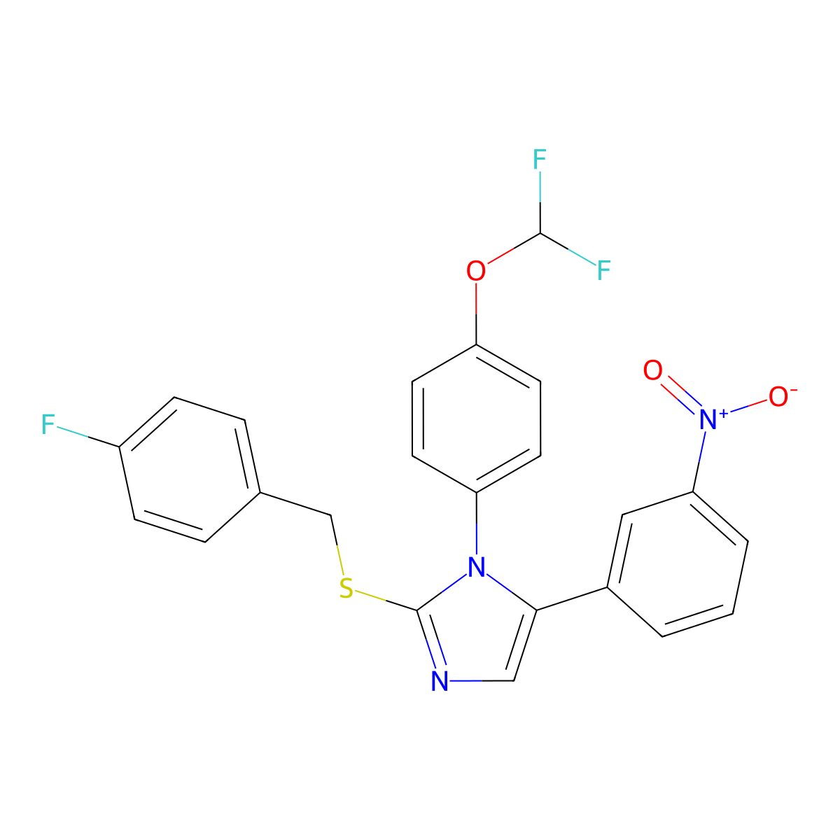 1-(4-(difluoromethoxy)phenyl)-2-((4-fluorobenzyl)thio)-5-(3-nitrophenyl)-1H-imidazole molecular structure, CAS 1226436-22-1