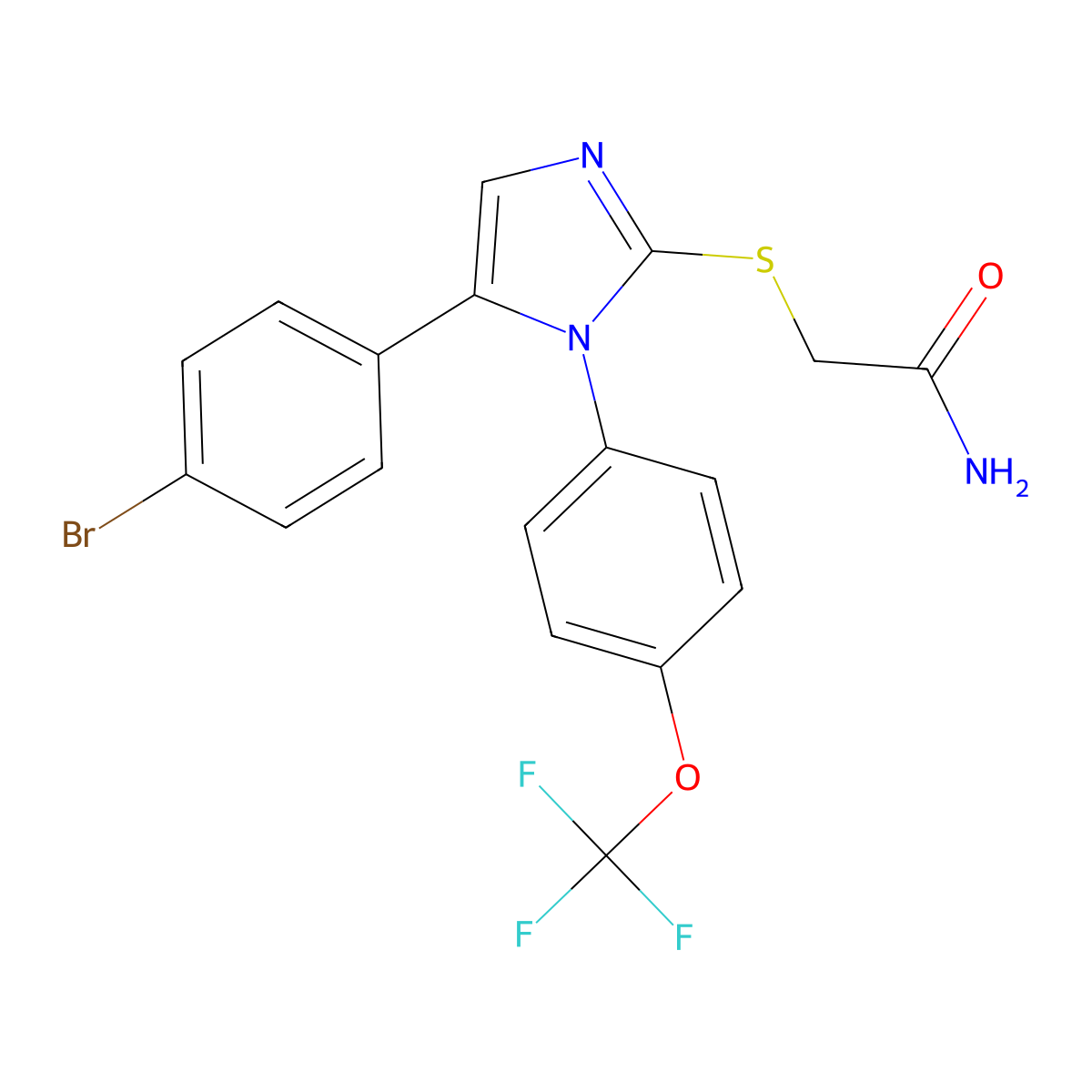 2-((5-(4-bromophenyl)-1-(4-(trifluoromethoxy)phenyl)-1H-imidazol-2-yl)thio)acetamide molecular structure, CAS 1226436-25-4