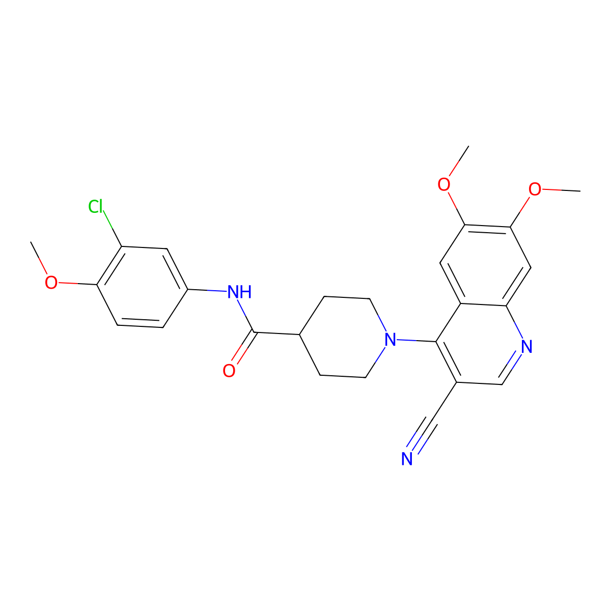 N-(3-chloro-4-methoxyphenyl)-1-(3-cyano-6,7-dimethoxyquinolin-4-yl)piperidine-4-carboxamide molecular structure, CAS 1226436-26-5