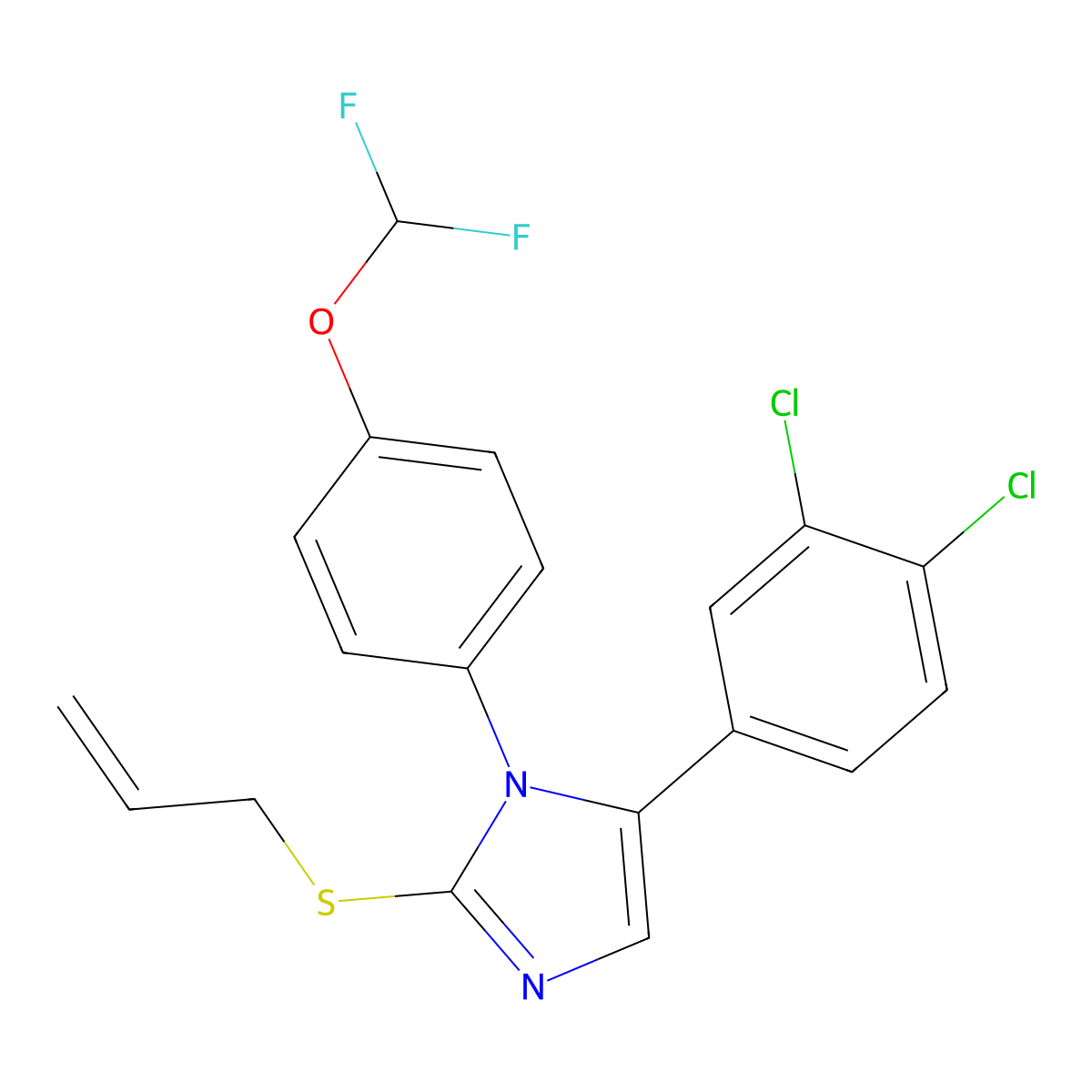 2-(allylthio)-5-(3,4-dichlorophenyl)-1-(4-(difluoromethoxy)phenyl)-1H-imidazole molecular structure, CAS 1226436-27-6