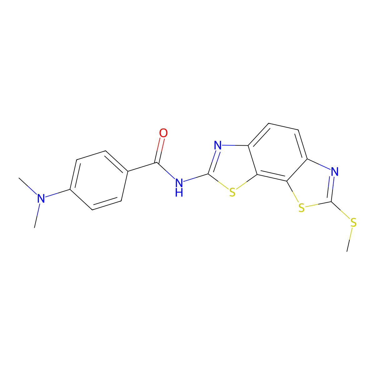 4-(dimethylamino)-N-[11-(methylsulfanyl)-3,12-dithia-5,10-diazatricyclo[7.3.0.0^{2,6}]dodeca-1(9),2(6),4,7,10-pentaen-4-yl]benzamide molecular structure, CAS 1226436-28-7