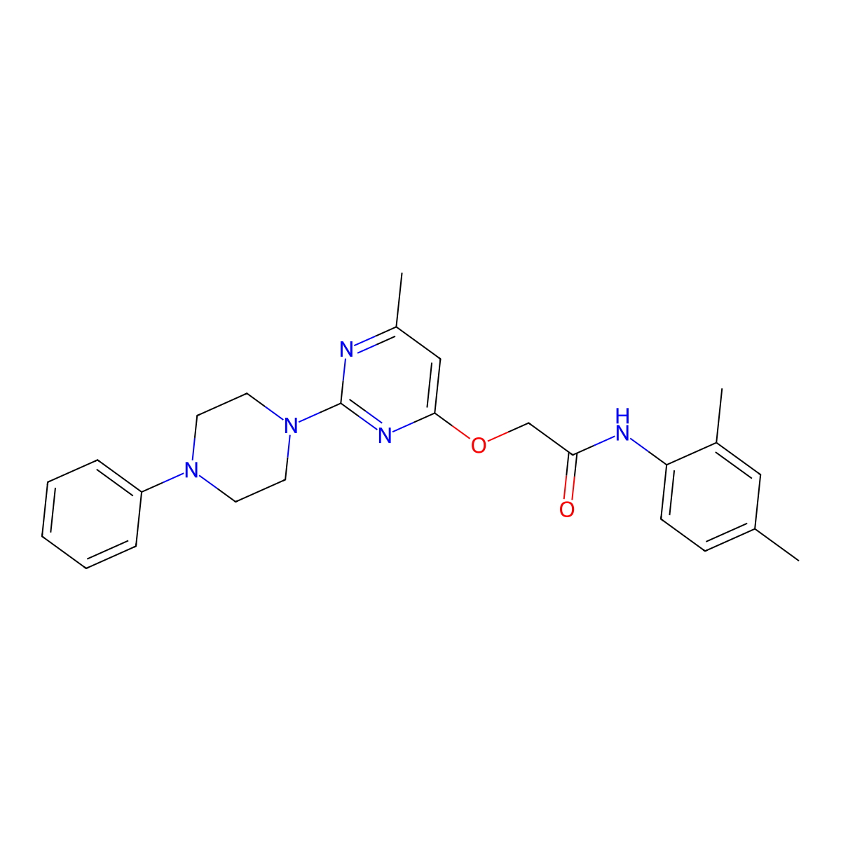 N-(2,4-dimethylphenyl)-2-{[6-methyl-2-(4-phenylpiperazin-1-yl)pyrimidin-4-yl]oxy}acetamide molecular structure, CAS 1226436-31-2