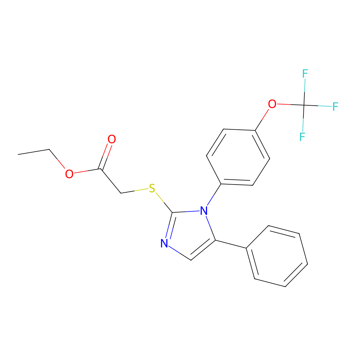 ethyl 2-((5-phenyl-1-(4-(trifluoromethoxy)phenyl)-1H-imidazol-2-yl)thio)acetate molecular structure, CAS 1226436-33-4