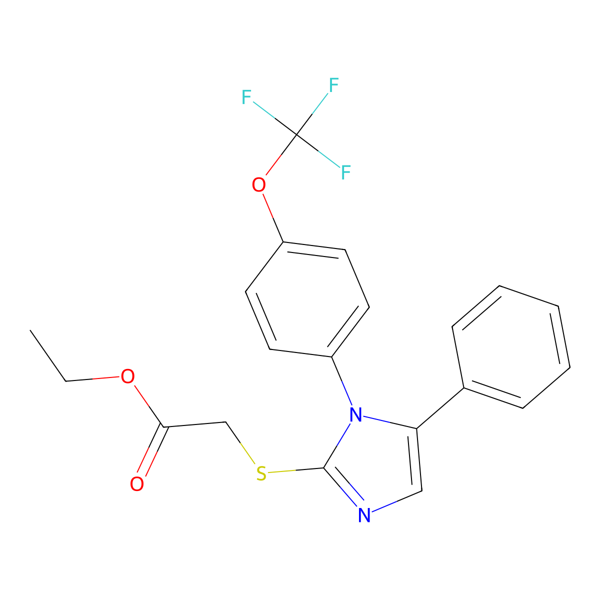 ethyl 2-((5-phenyl-1-(4-(trifluoromethoxy)phenyl)-1H-imidazol-2-yl)thio)acetate molecular structure, CAS 1226436-33-4