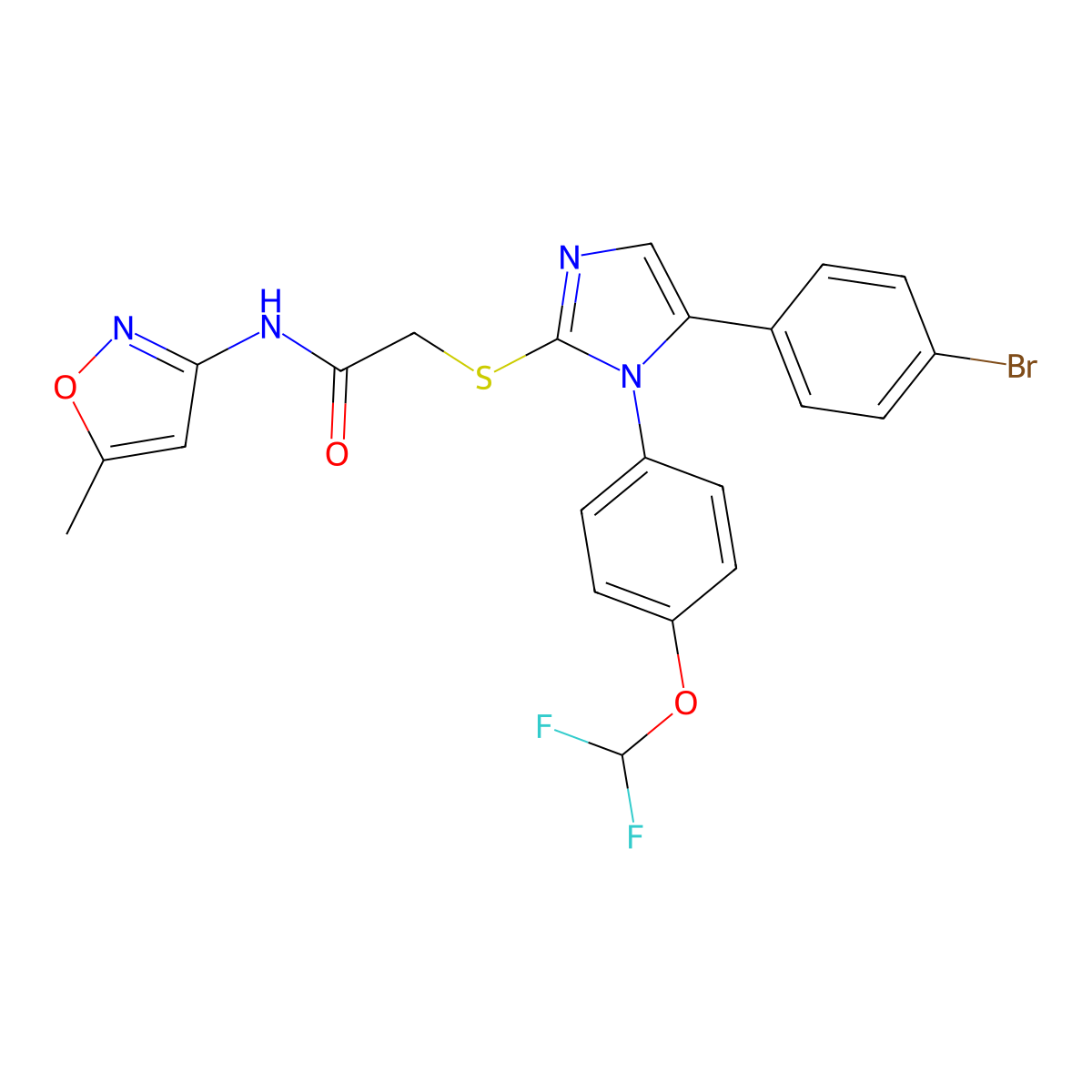 2-((5-(4-bromophenyl)-1-(4-(difluoromethoxy)phenyl)-1H-imidazol-2-yl)thio)-N-(5-methylisoxazol-3-yl)acetamide molecular structure, CAS 1226436-52-7
