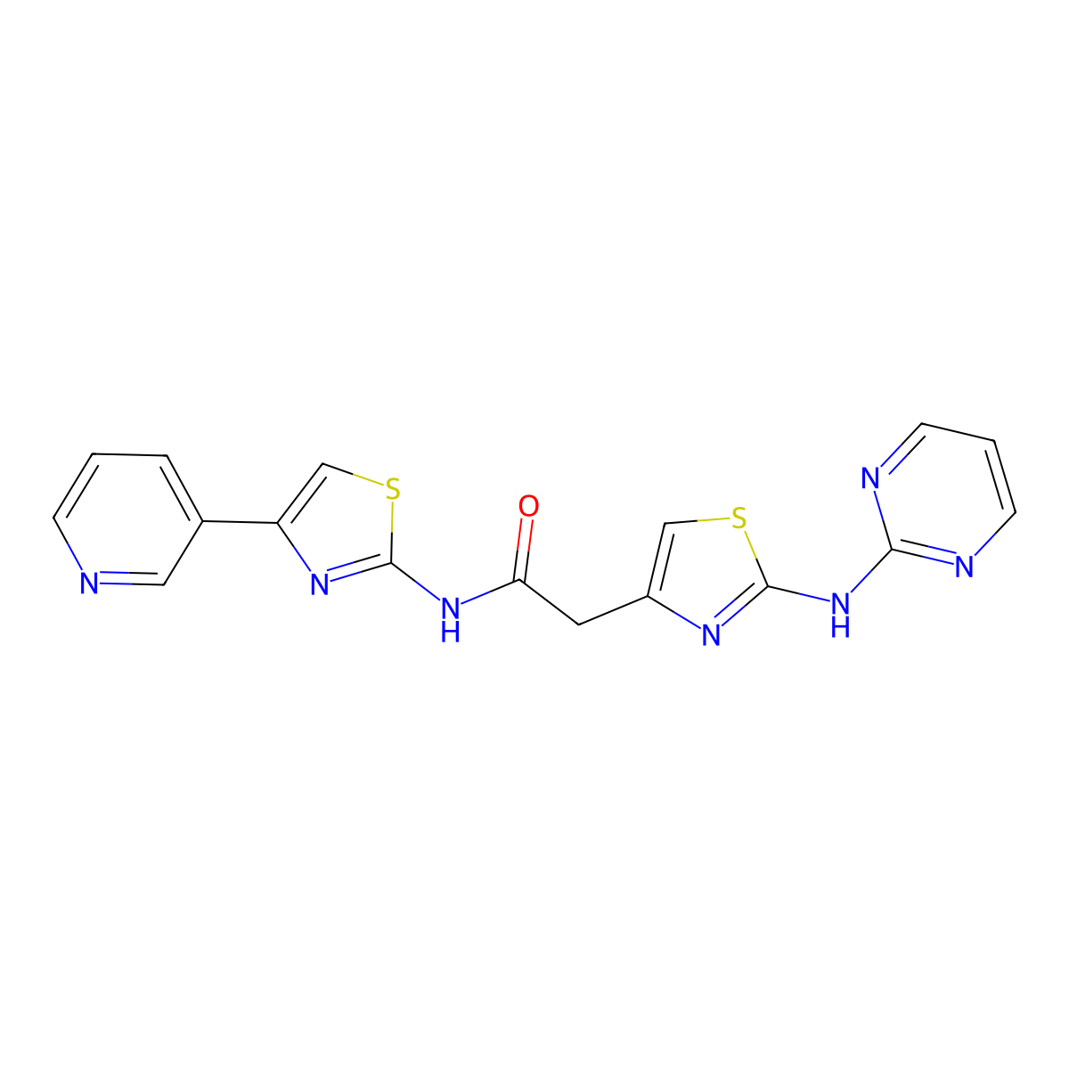 N-(4-(pyridin-3-yl)thiazol-2-yl)-2-(2-(pyrimidin-2-ylamino)thiazol-4-yl)acetamide molecular structure, CAS 1226436-53-8