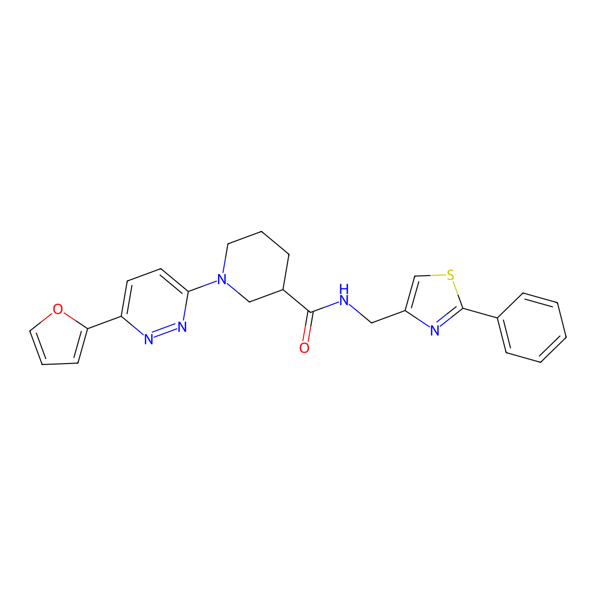 1-(6-(furan-2-yl)pyridazin-3-yl)-N-((2-phenylthiazol-4-yl)methyl)piperidine-3-carboxamide molecular structure, CAS 1226436-54-9
