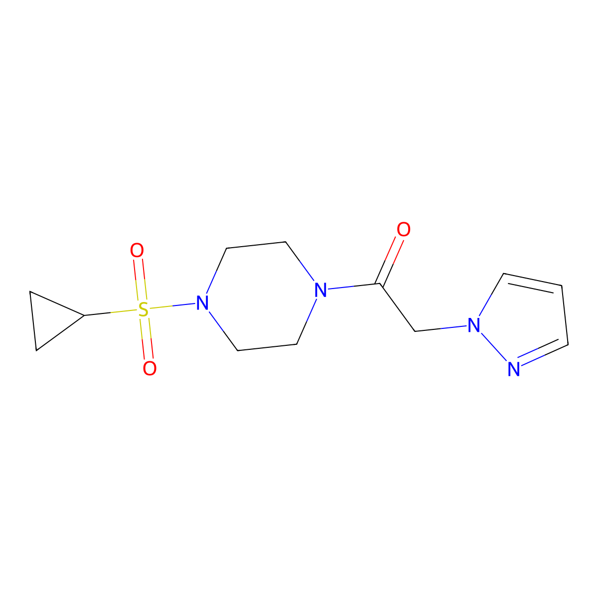 1-(4-(cyclopropylsulfonyl)piperazin-1-yl)-2-(1H-pyrazol-1-yl)ethanone molecular structure, CAS 1226436-56-1