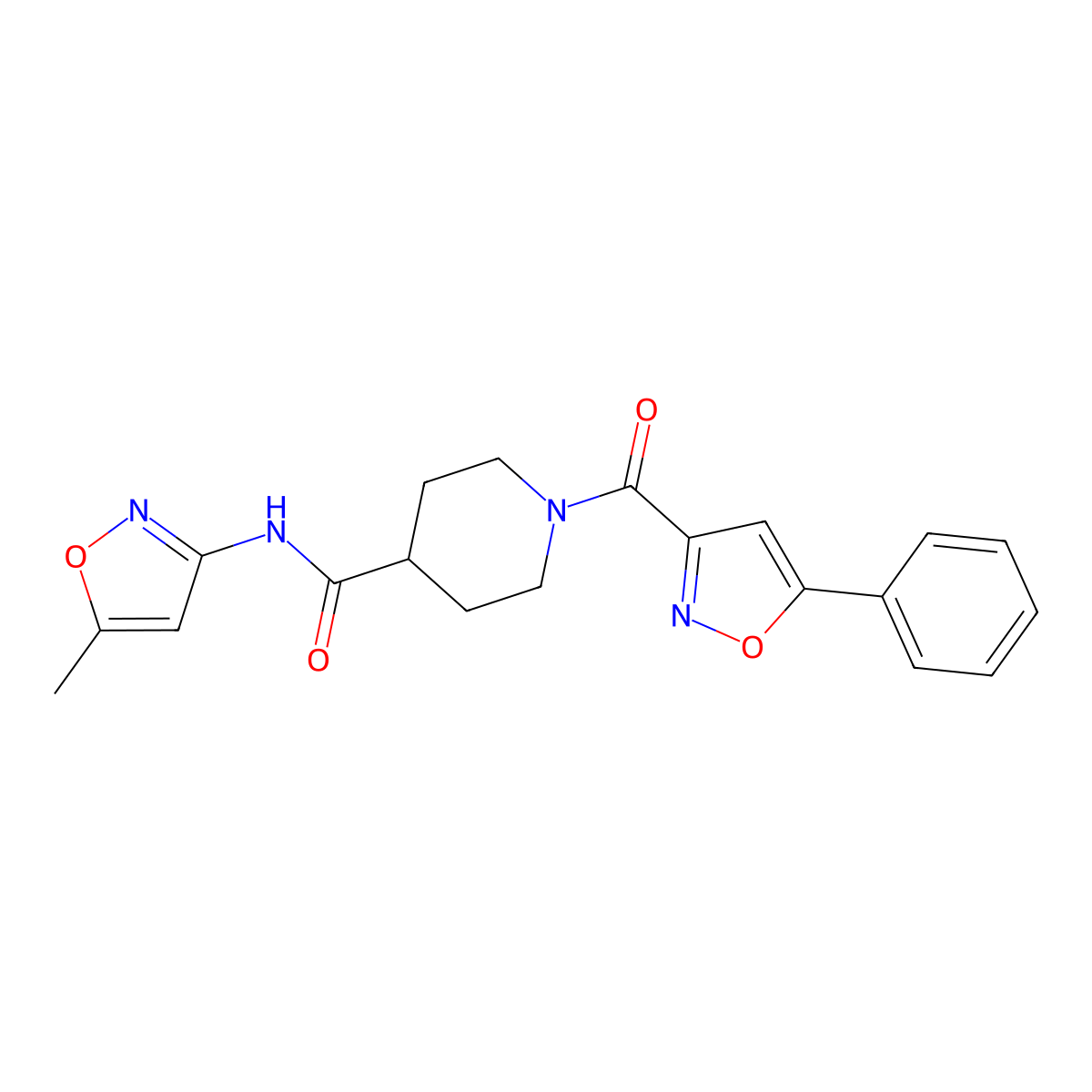 N-(5-methylisoxazol-3-yl)-1-(5-phenylisoxazole-3-carbonyl)piperidine-4-carboxamide molecular structure, CAS 1226436-59-4