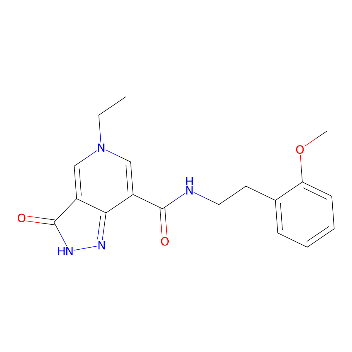5-ethyl-N-(2-methoxyphenethyl)-3-oxo-3,5-dihydro-2H-pyrazolo[4,3-c]pyridine-7-carboxamide molecular structure, CAS 1226436-60-7