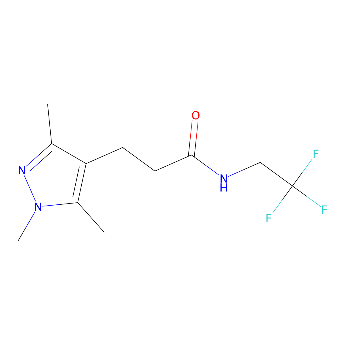 N-(2,2,2-trifluoroethyl)-3-(1,3,5-trimethyl-1H-pyrazol-4-yl)propanamide molecular structure, CAS 1226436-61-8