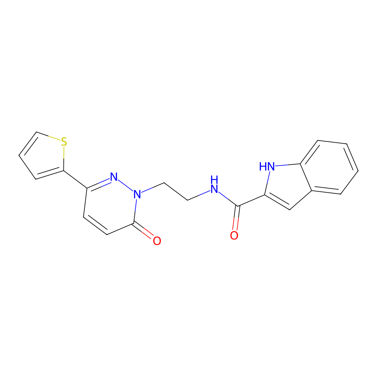 N-(2-(6-oxo-3-(thiophen-2-yl)pyridazin-1(6H)-yl)ethyl)-1H-indole-2-carboxamide molecular structure, CAS 1226436-64-1
