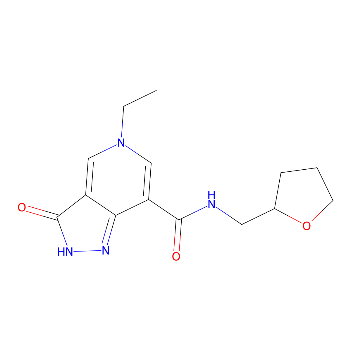 5-ethyl-3-oxo-N-((tetrahydrofuran-2-yl)methyl)-3,5-dihydro-2H-pyrazolo[4,3-c]pyridine-7-carboxamide molecular structure, CAS 1226436-66-3