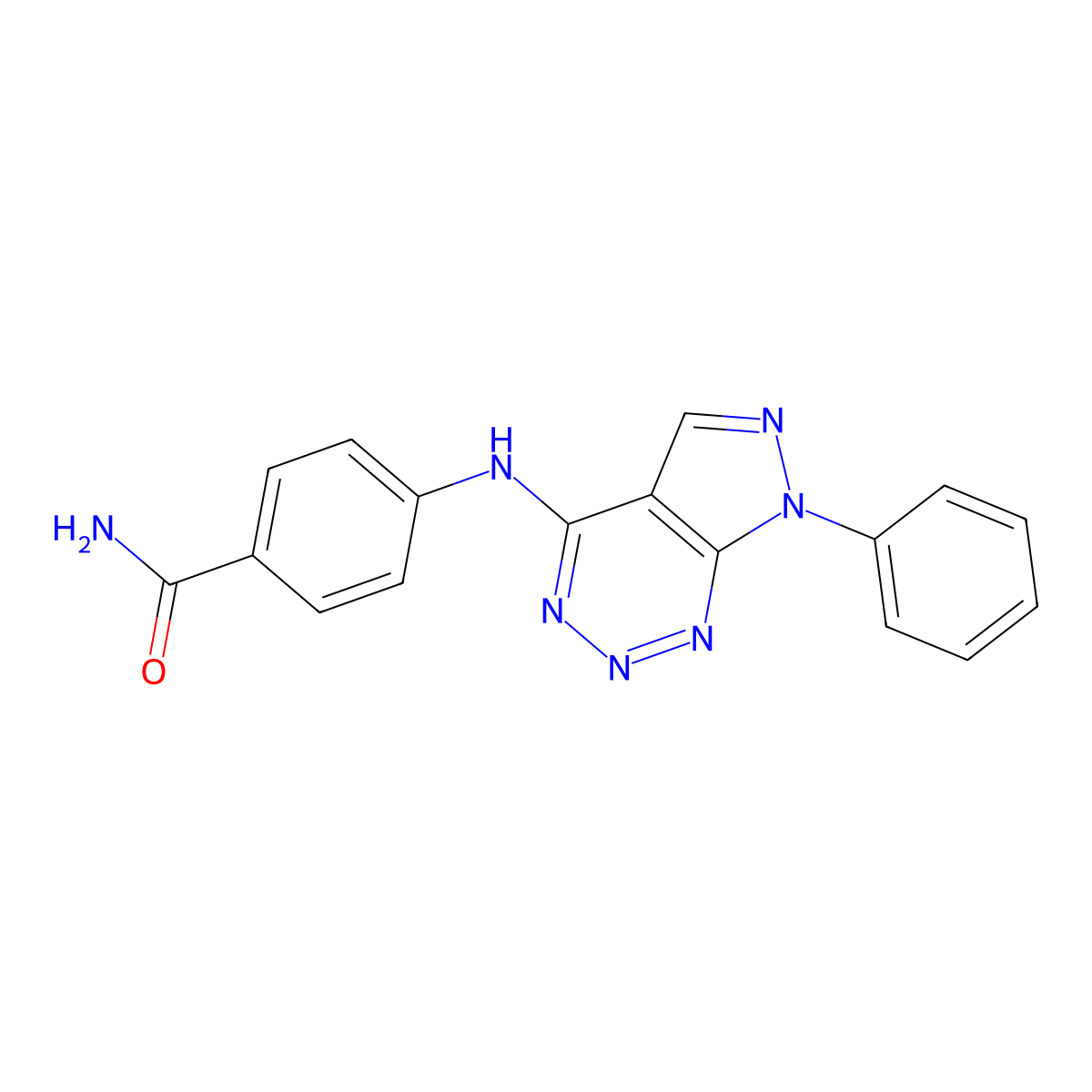 4-((7-phenyl-7H-pyrazolo[3,4-d][1,2,3]triazin-4-yl)amino)benzamide molecular structure, CAS 1226436-69-6