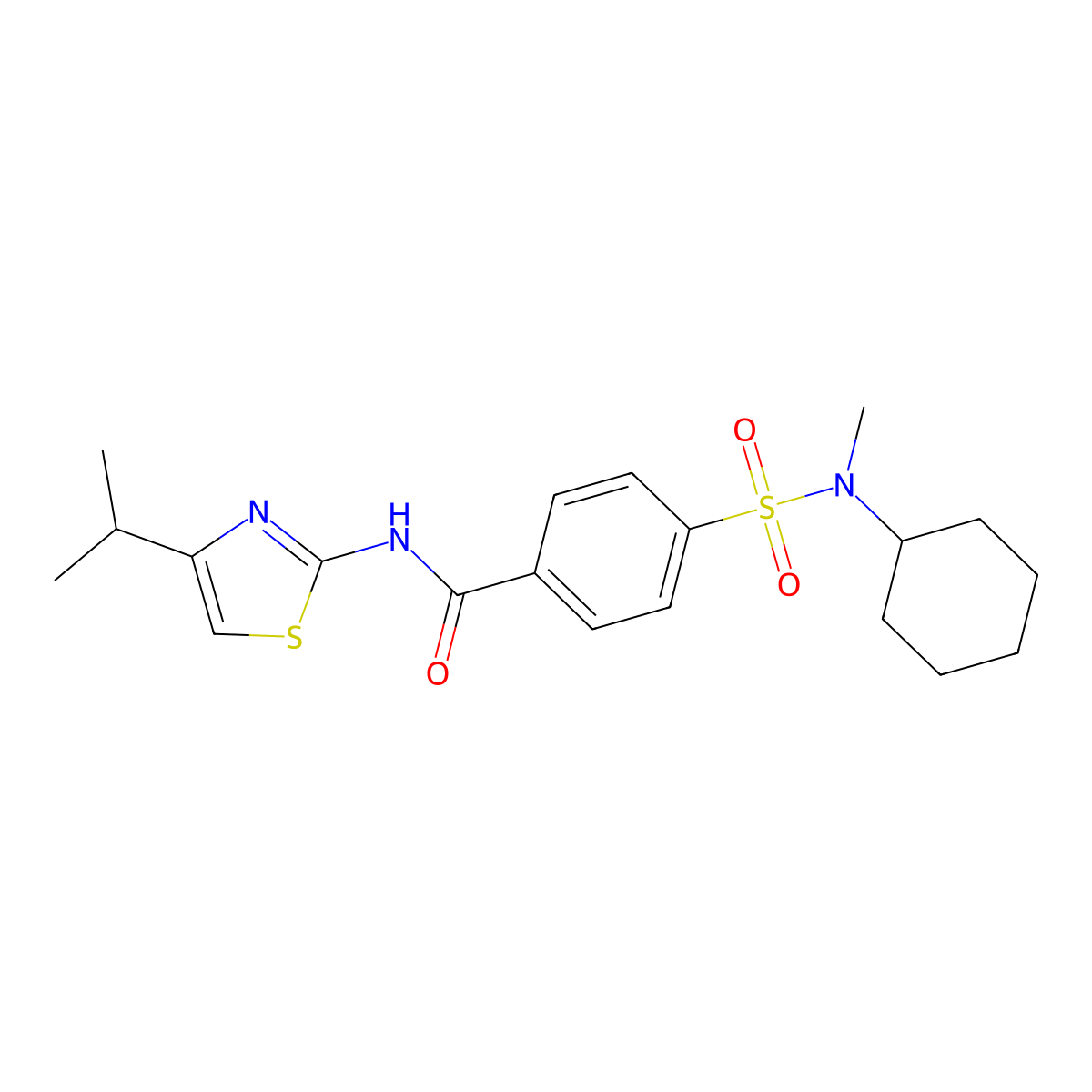 4-(N-cyclohexyl-N-methylsulfamoyl)-N-(4-isopropylthiazol-2-yl)benzamide molecular structure, CAS 1226436-70-9