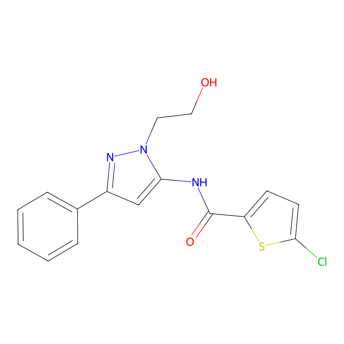 5-chloro-N-(1-(2-hydroxyethyl)-3-phenyl-1H-pyrazol-5-yl)thiophene-2-carboxamide molecular structure, CAS 1226436-73-2