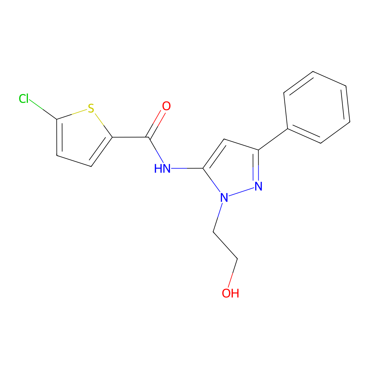 5-chloro-N-(1-(2-hydroxyethyl)-3-phenyl-1H-pyrazol-5-yl)thiophene-2-carboxamide molecular structure, CAS 1226436-73-2