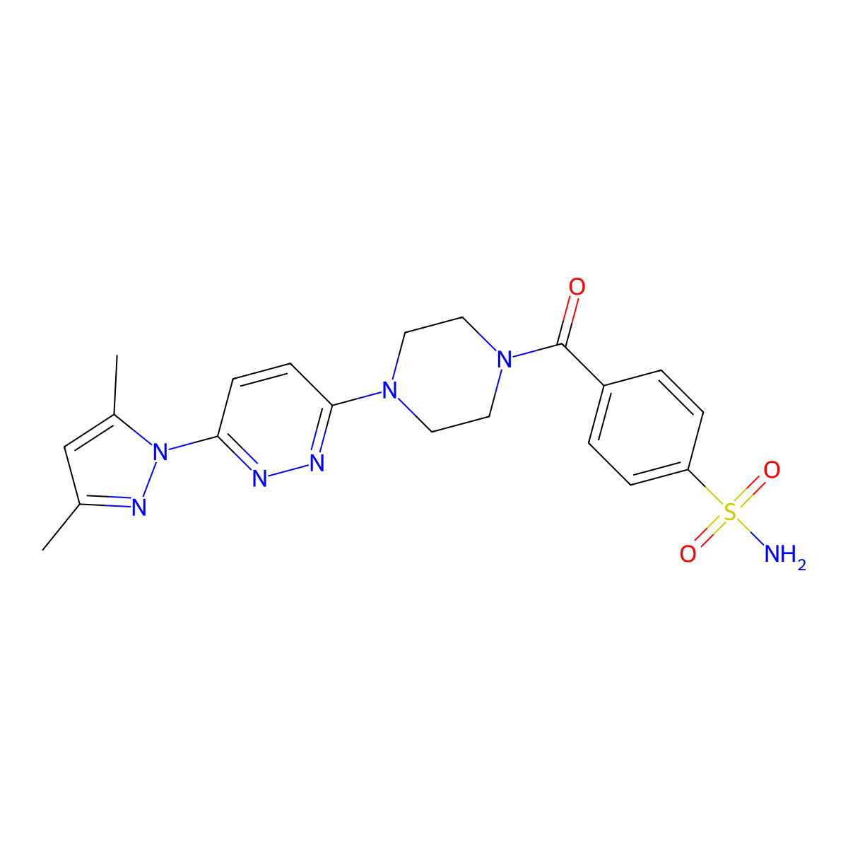 4-(4-(6-(3,5-dimethyl-1H-pyrazol-1-yl)pyridazin-3-yl)piperazine-1-carbonyl)benzenesulfonamide molecular structure, CAS 1226436-74-3