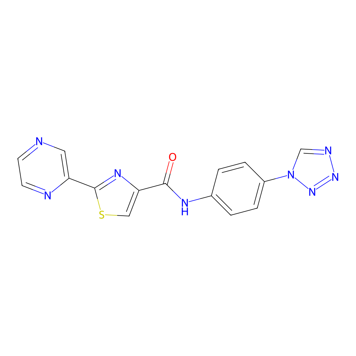 N-(4-(1H-tetrazol-1-yl)phenyl)-2-(pyrazin-2-yl)thiazole-4-carboxamide molecular structure, CAS 1226436-75-4