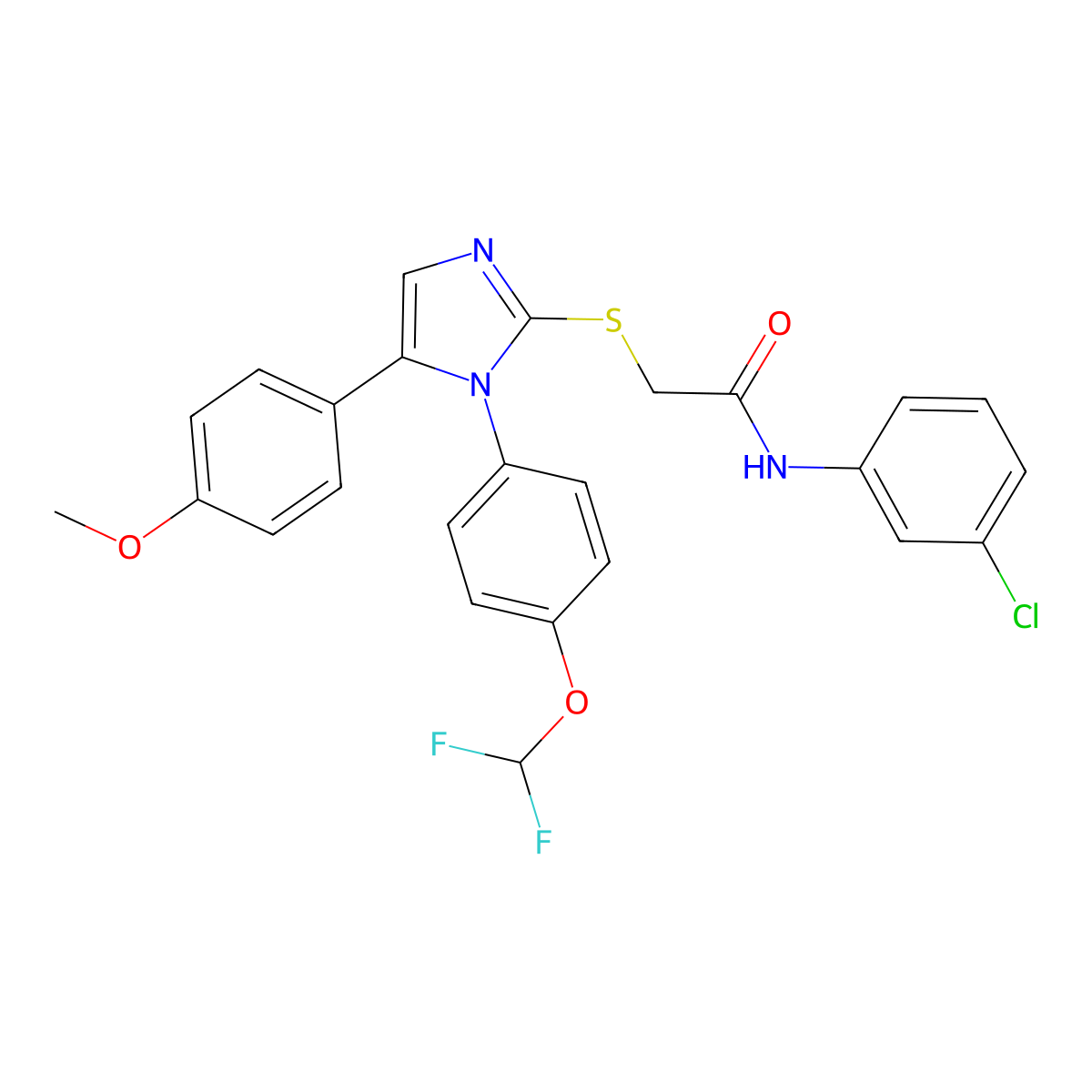 N-(3-chlorophenyl)-2-((1-(4-(difluoromethoxy)phenyl)-5-(4-methoxyphenyl)-1H-imidazol-2-yl)thio)acetamide molecular structure, CAS 1226436-77-6