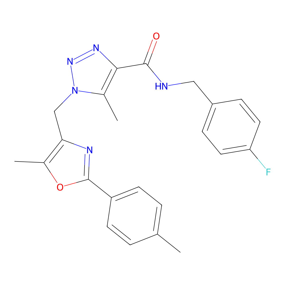 N-(4-fluorobenzyl)-5-methyl-1-((5-methyl-2-(p-tolyl)oxazol-4-yl)methyl)-1H-1,2,3-triazole-4-carboxamide molecular structure, CAS 1226436-78-7
