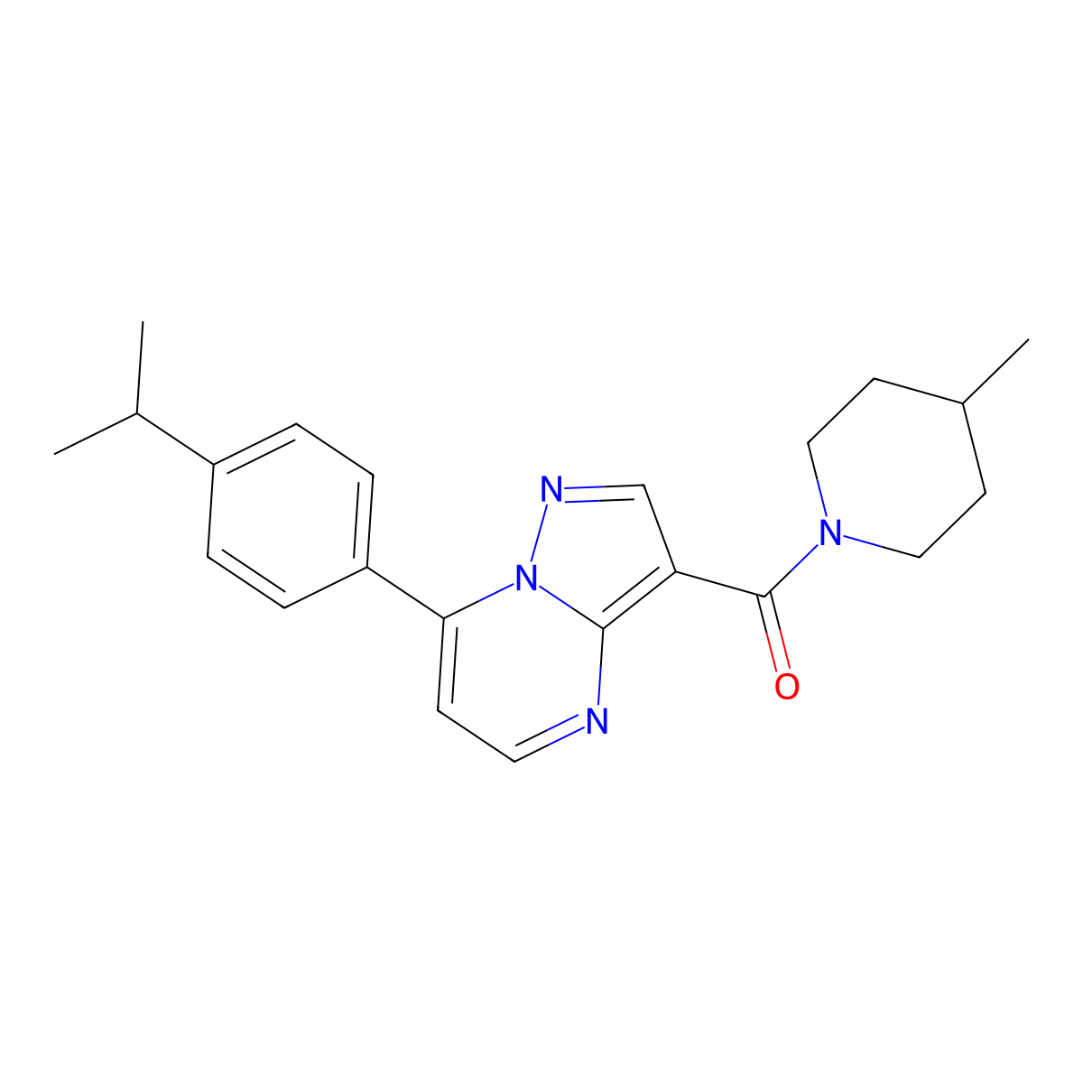 4-Methyl-1-{7-[4-(propan-2-yl)phenyl]pyrazolo[1,5-a]pyrimidine-3-carbonyl}piperidine molecular structure, CAS 1226436-79-8