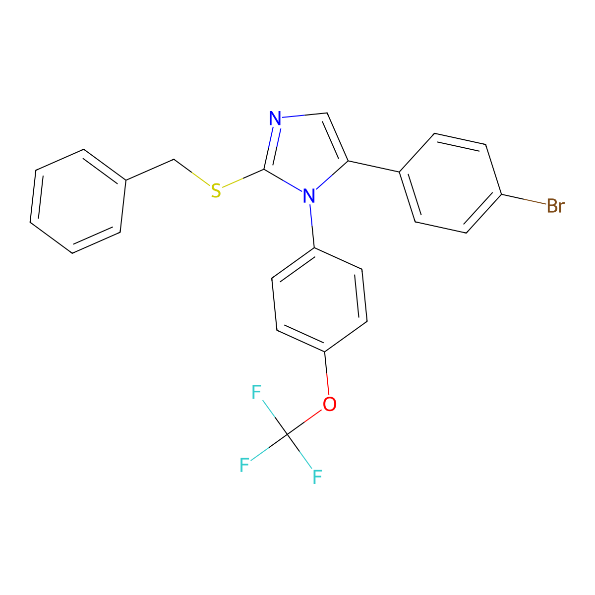 2-(benzylthio)-5-(4-bromophenyl)-1-(4-(trifluoromethoxy)phenyl)-1H-imidazole molecular structure, CAS 1226436-82-3