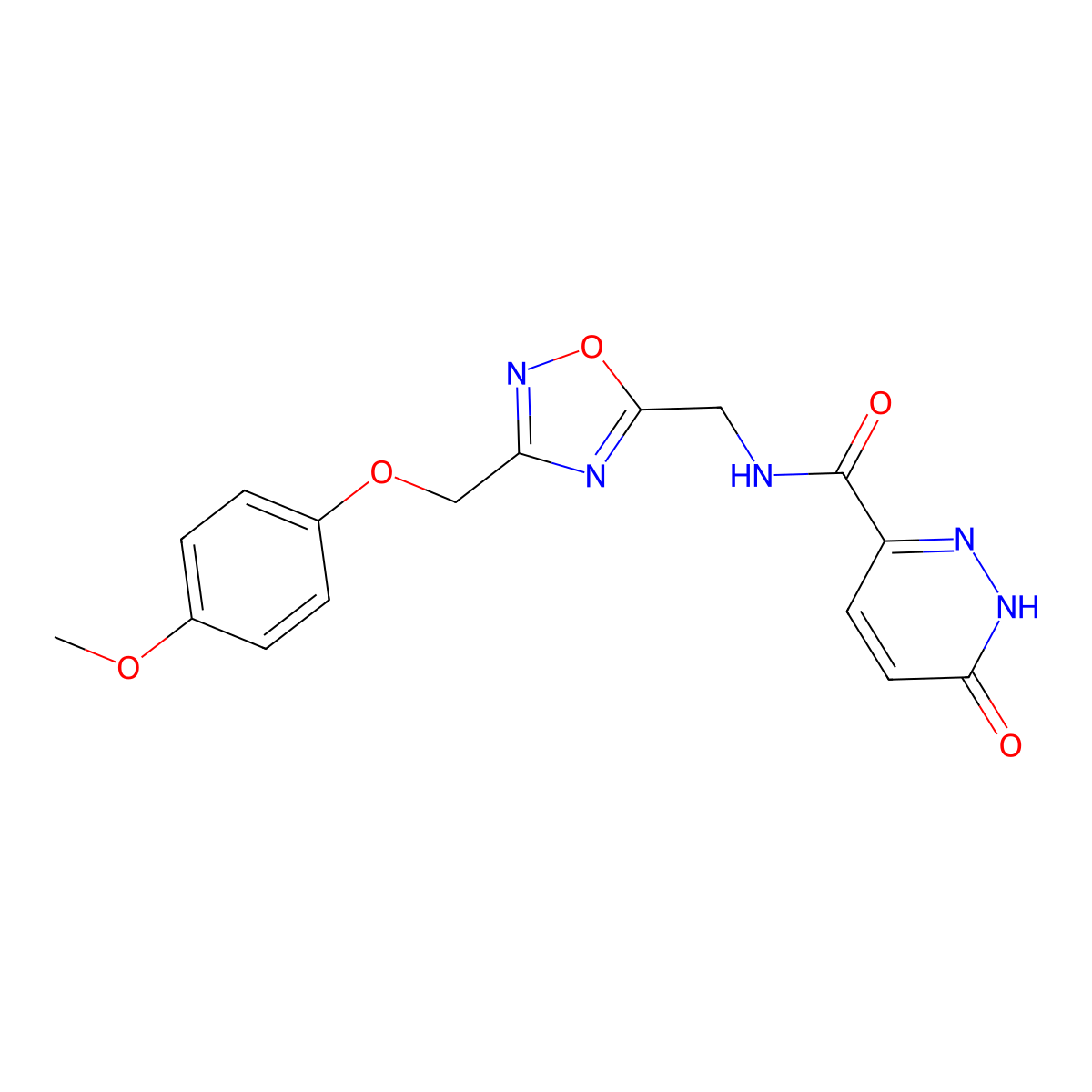N-((3-((4-methoxyphenoxy)methyl)-1,2,4-oxadiazol-5-yl)methyl)-6-oxo-1,6-dihydropyridazine-3-carboxamide molecular structure, CAS 1226436-83-4