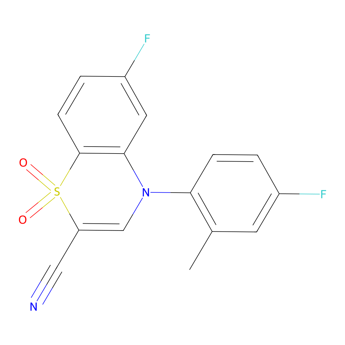 6-fluoro-4-(4-fluoro-2-methylphenyl)-4H-1,4-benzothiazine-2-carbonitrile 1,1-dioxide molecular structure, CAS 1226436-84-5