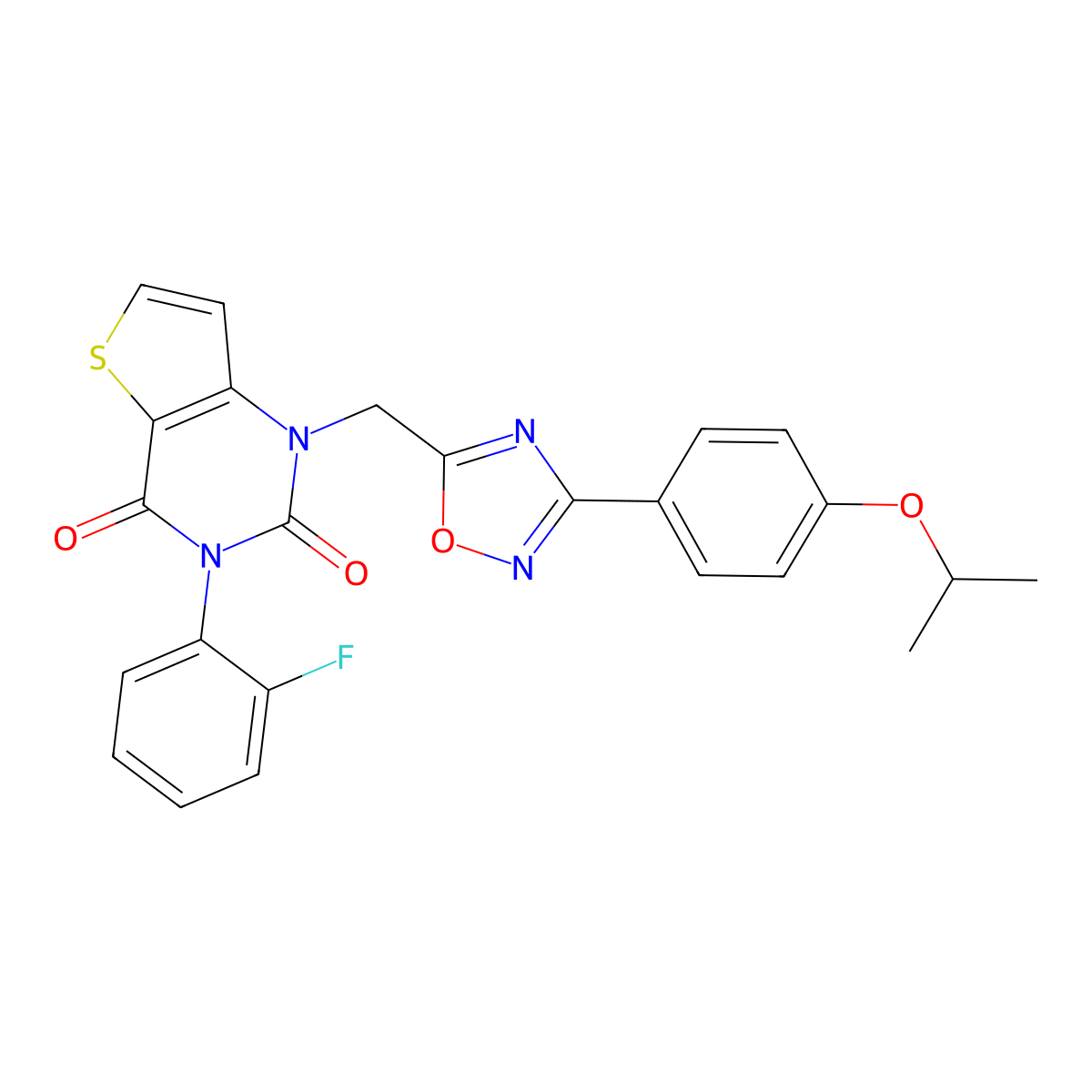 3-(2-fluorophenyl)-1-({3-[4-(propan-2-yloxy)phenyl]-1,2,4-oxadiazol-5-yl}methyl)-1H,2H,3H,4H-thieno[3,2-d]pyrimidine-2,4-dione molecular structure, CAS 1226436-88-9