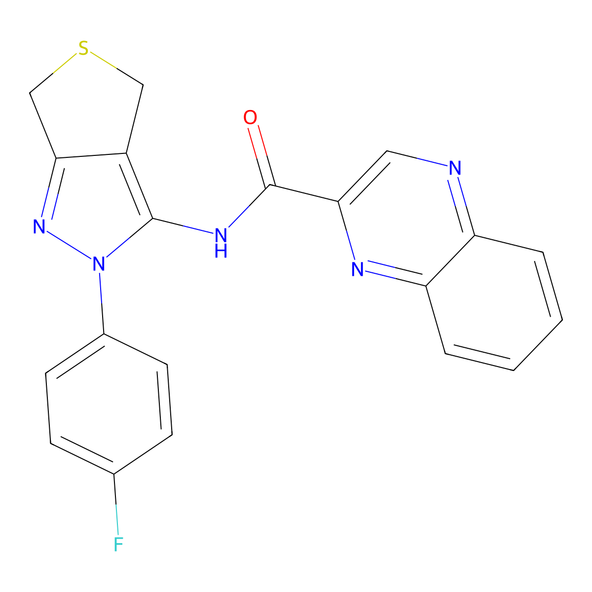 N-(2-(4-fluorophenyl)-4,6-dihydro-2H-thieno[3,4-c]pyrazol-3-yl)quinoxaline-2-carboxamide molecular structure, CAS 1226436-89-0