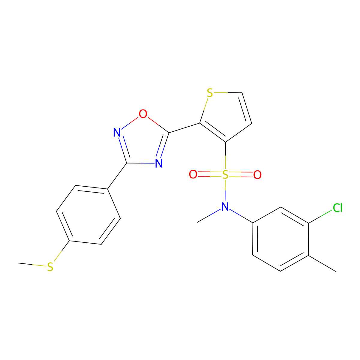 N-(3-chloro-4-methylphenyl)-N-methyl-2-{3-[4-(methylsulfanyl)phenyl]-1,2,4-oxadiazol-5-yl}thiophene-3-sulfonamide molecular structure, CAS 1226436-92-5