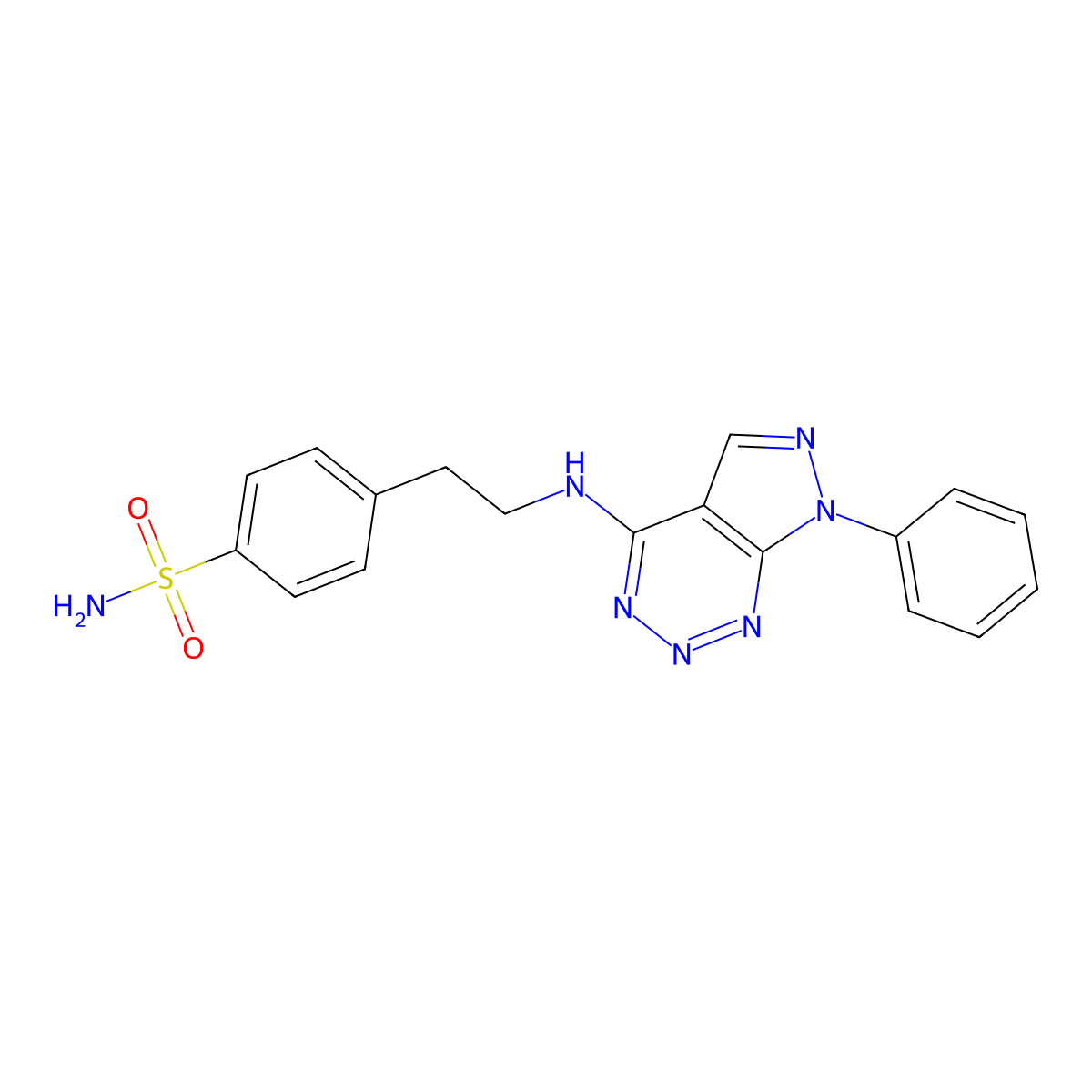 4-(2-((7-phenyl-7H-pyrazolo[3,4-d][1,2,3]triazin-4-yl)amino)ethyl)benzenesulfonamide molecular structure, CAS 1226437-03-1