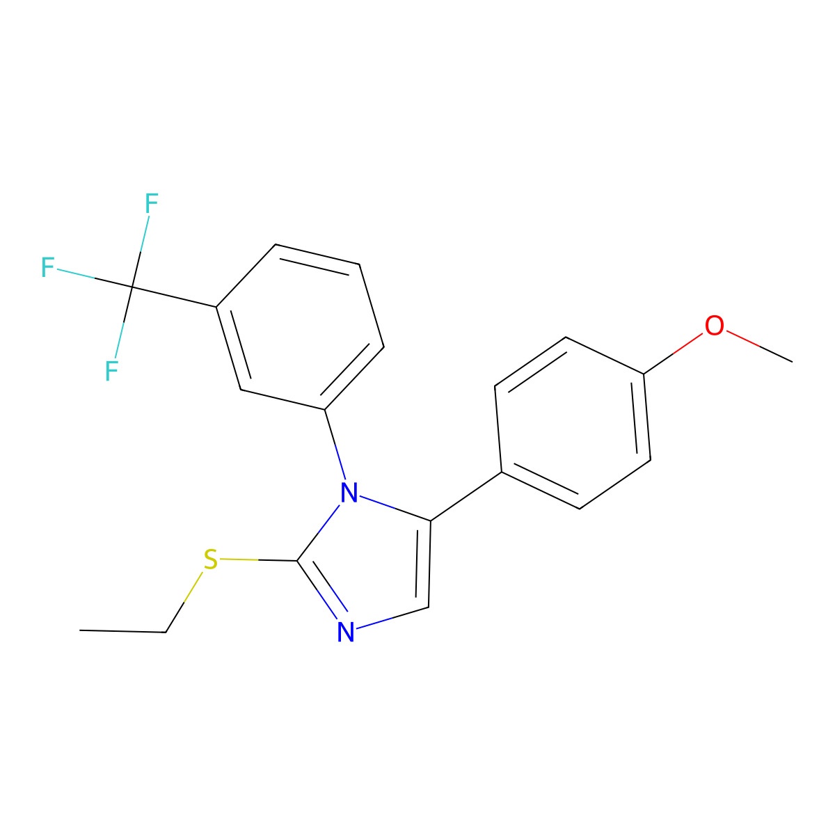 2-(ethylthio)-5-(4-methoxyphenyl)-1-(3-(trifluoromethyl)phenyl)-1H-imidazole molecular structure, CAS 1226437-15-5